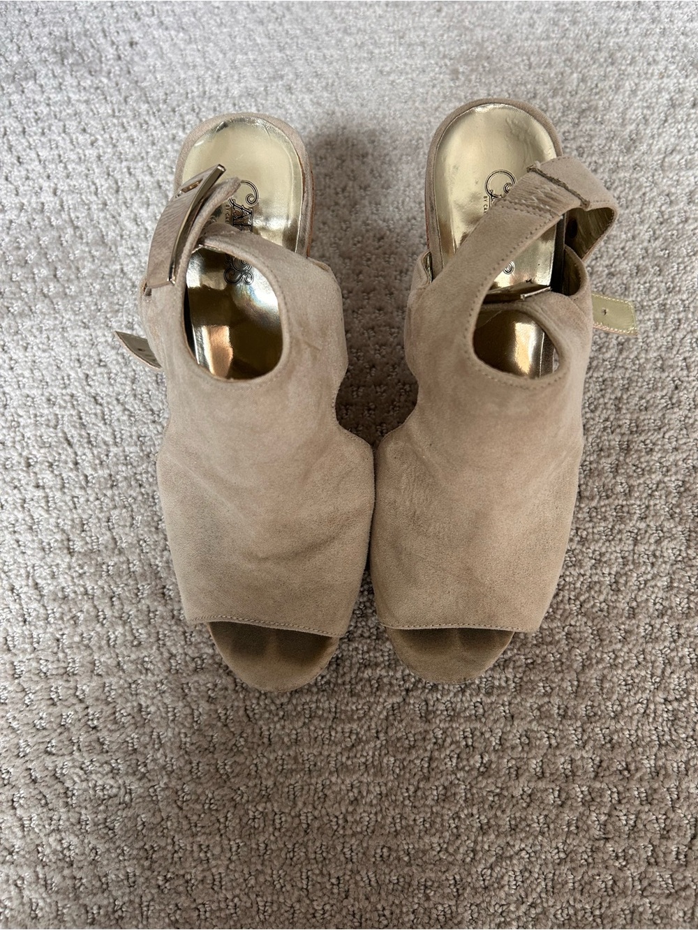 Carlos by Carlos Santana Taupe Suede Peep-Toe Slingback Heels